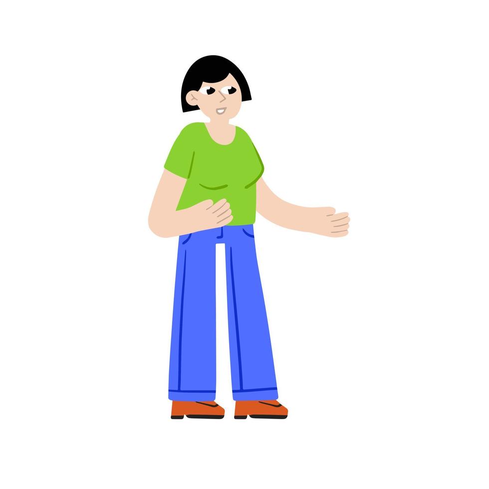 Woman gestures. Modern female character talking vector