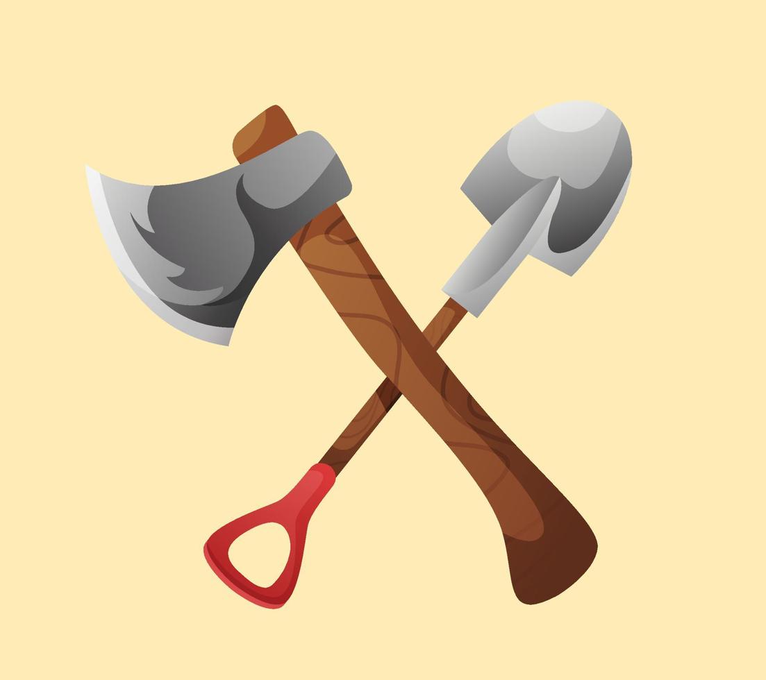 Shovel and Axe Camping Equipment vector illustration