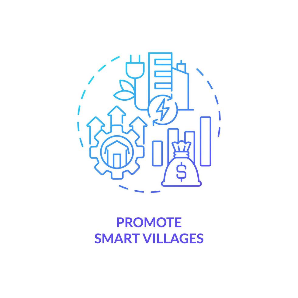 Promote smart villages blue gradient concept icon. Digital technology. Rural development program abstract idea thin line illustration. Isolated outline drawing vector