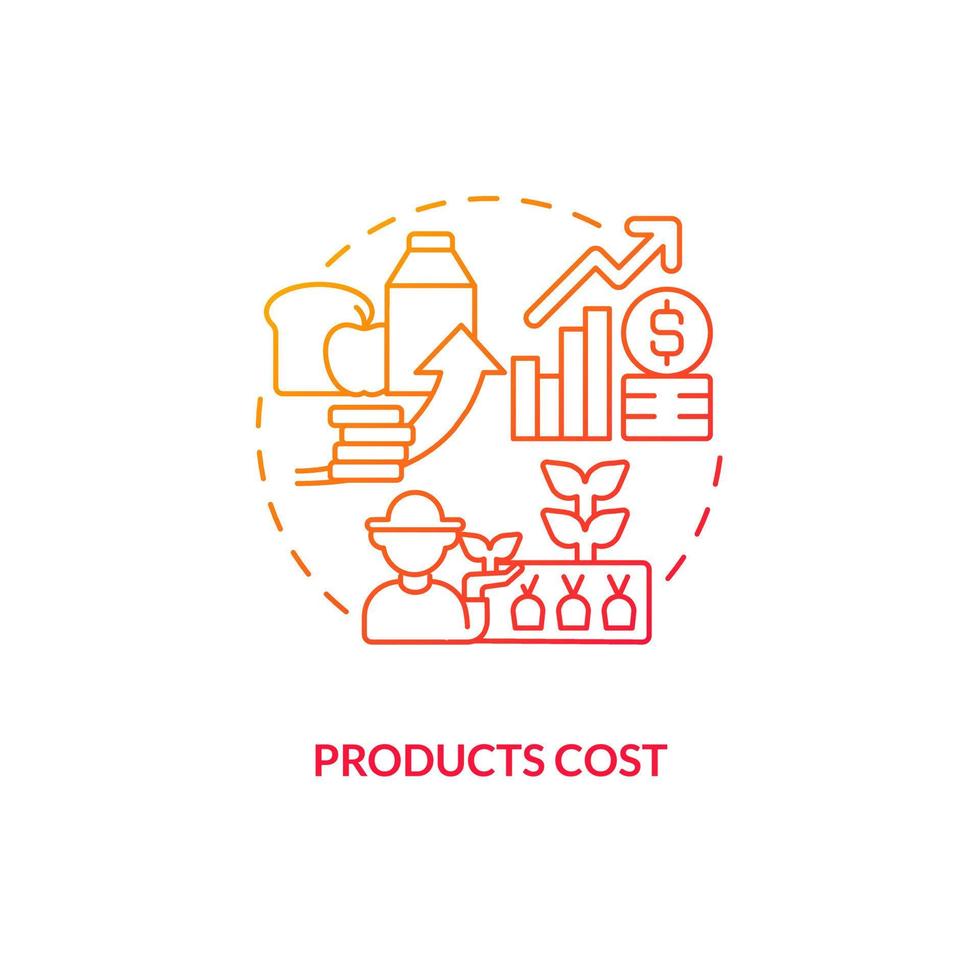 Products cost red gradient concept icon. Rising prices for food. Disadvantage of farming policy abstract idea thin line illustration. Isolated outline drawing vector