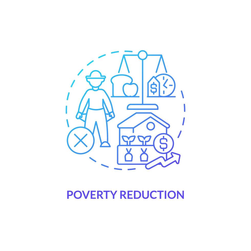 Poverty reduction blue gradient concept icon. Create workplaces. Agriculture policy concern abstract idea thin line illustration. Isolated outline drawing vector