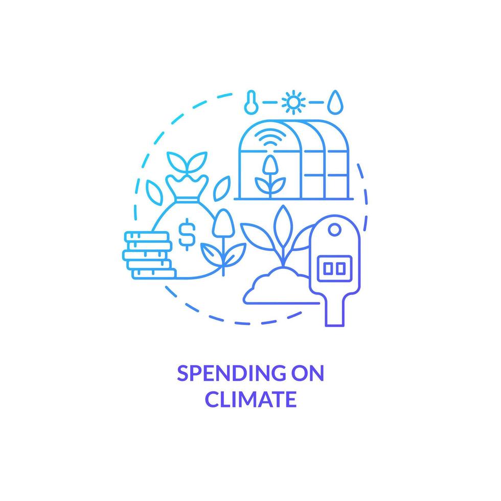 Spending on climate blue gradient concept icon. Sustainable industry. Rural development program abstract idea thin line illustration. Isolated outline drawing vector