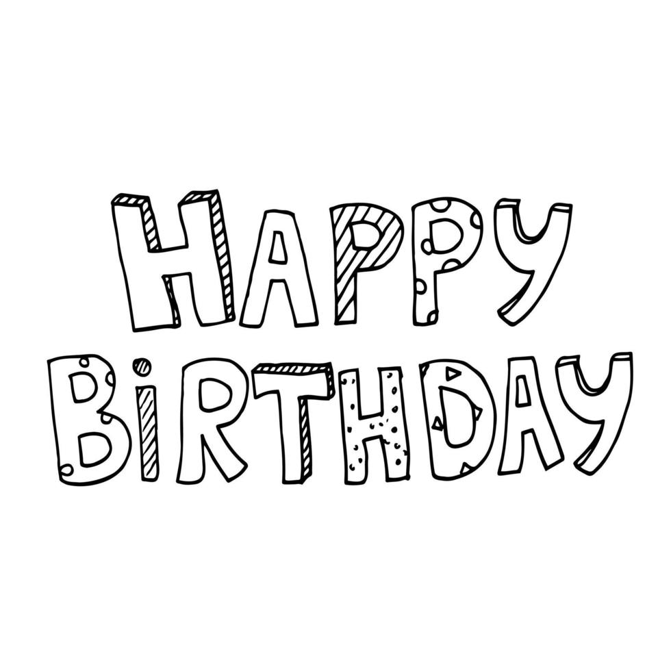 Happy Birthday greeting card with lettering design. Hppy Birthday phrase in doodle style vector