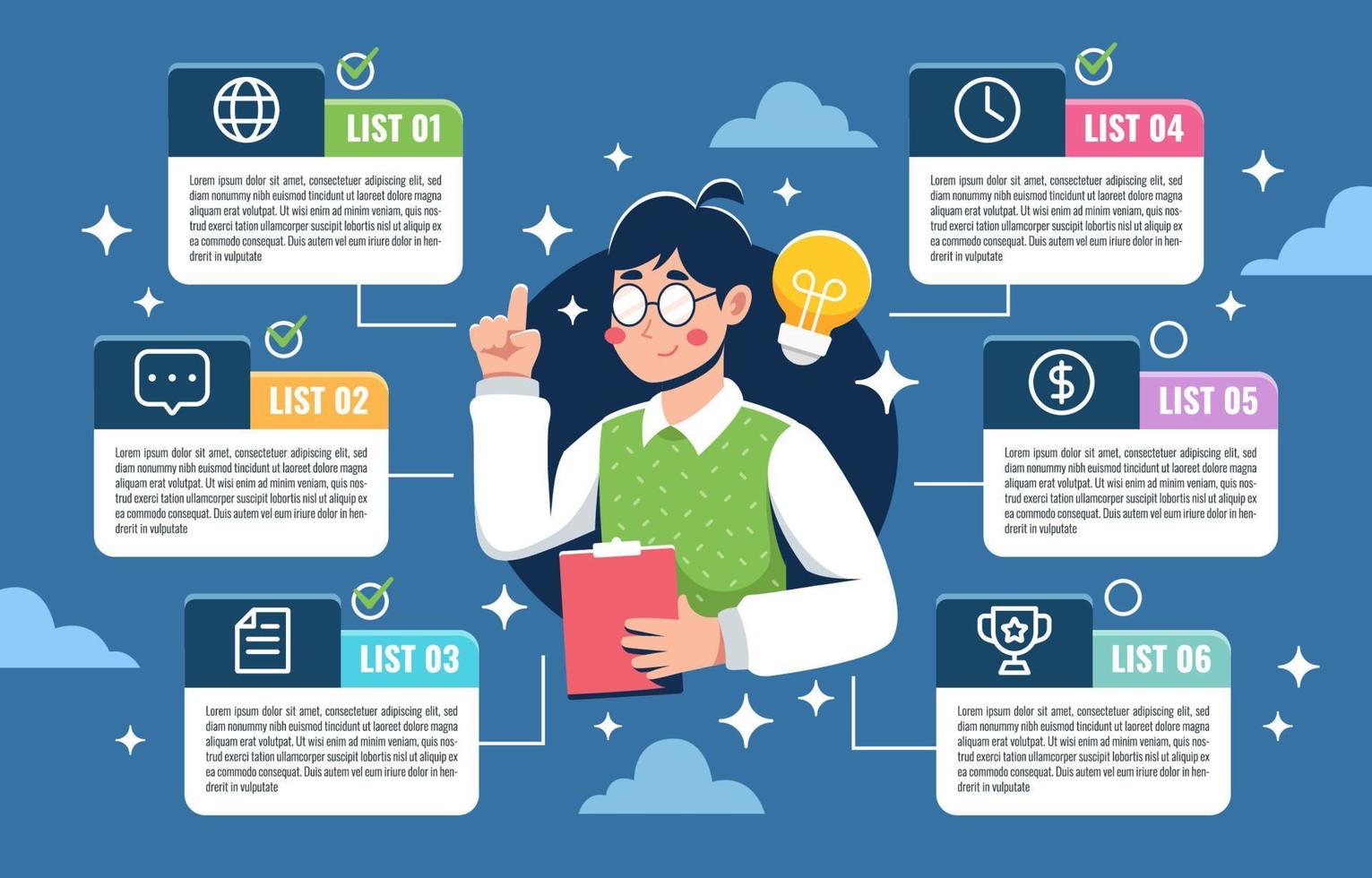 List Infographic Template with Character Background vector