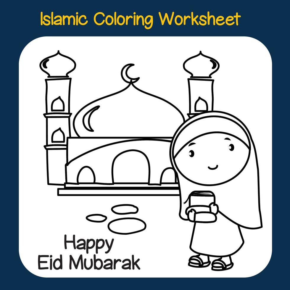 Islamic coloring worksheet. Islamic religion items coloring book