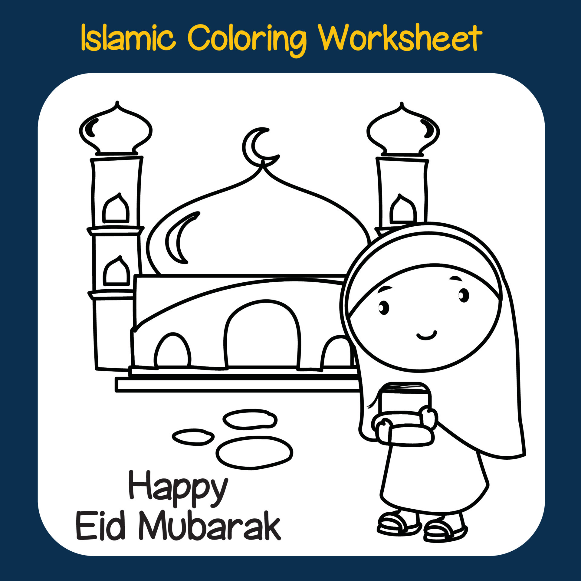 Islamic coloring worksheet. Islamic religion items coloring book