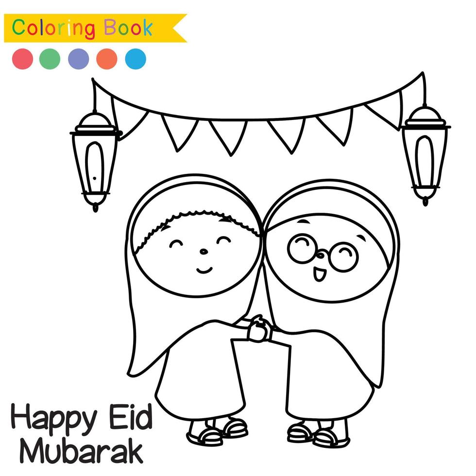 Islamic coloring worksheet. Islamic religion items coloring book. Vector set of Islamic items on white background. Vector illustrations.