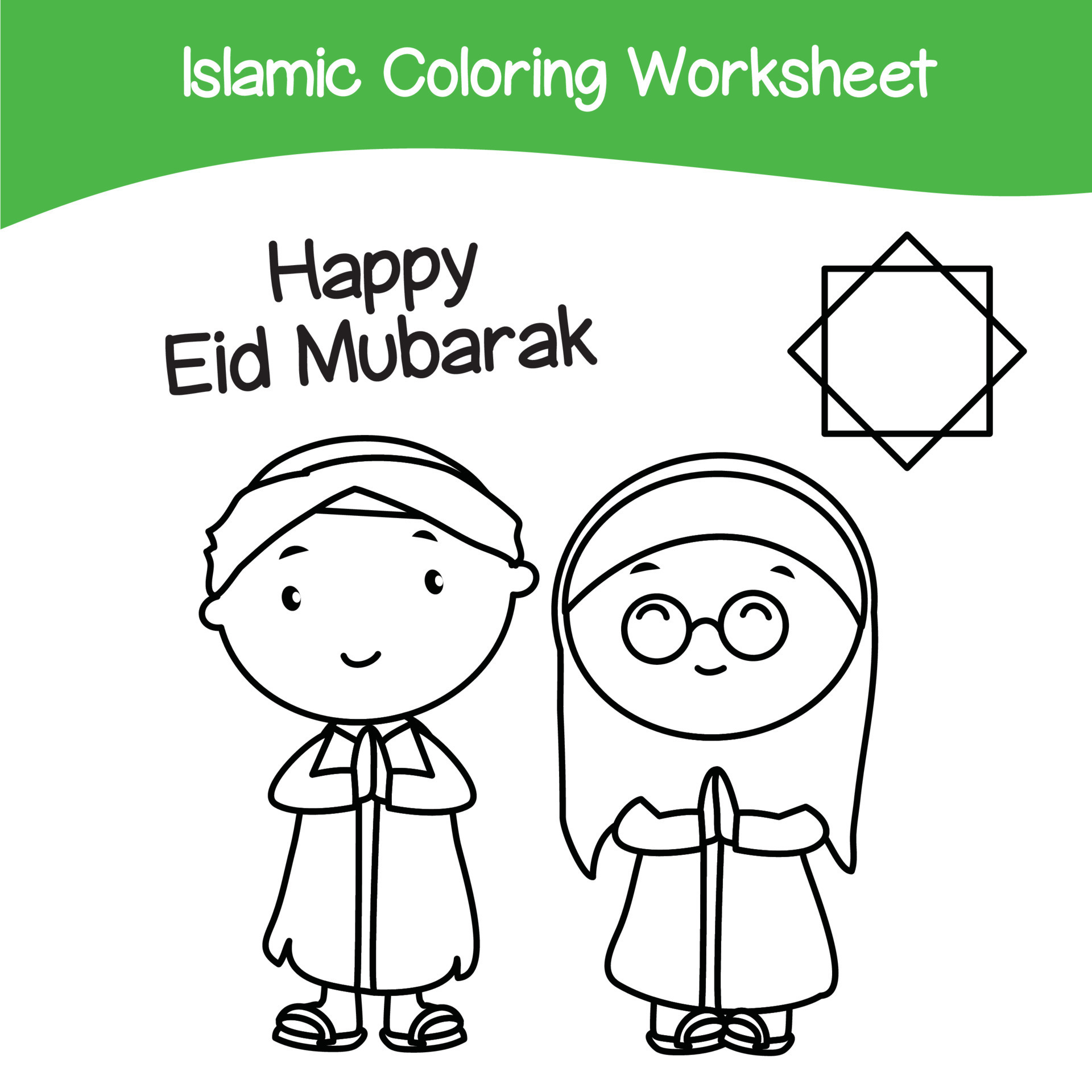 Islamic coloring worksheet. Islamic religion items coloring book