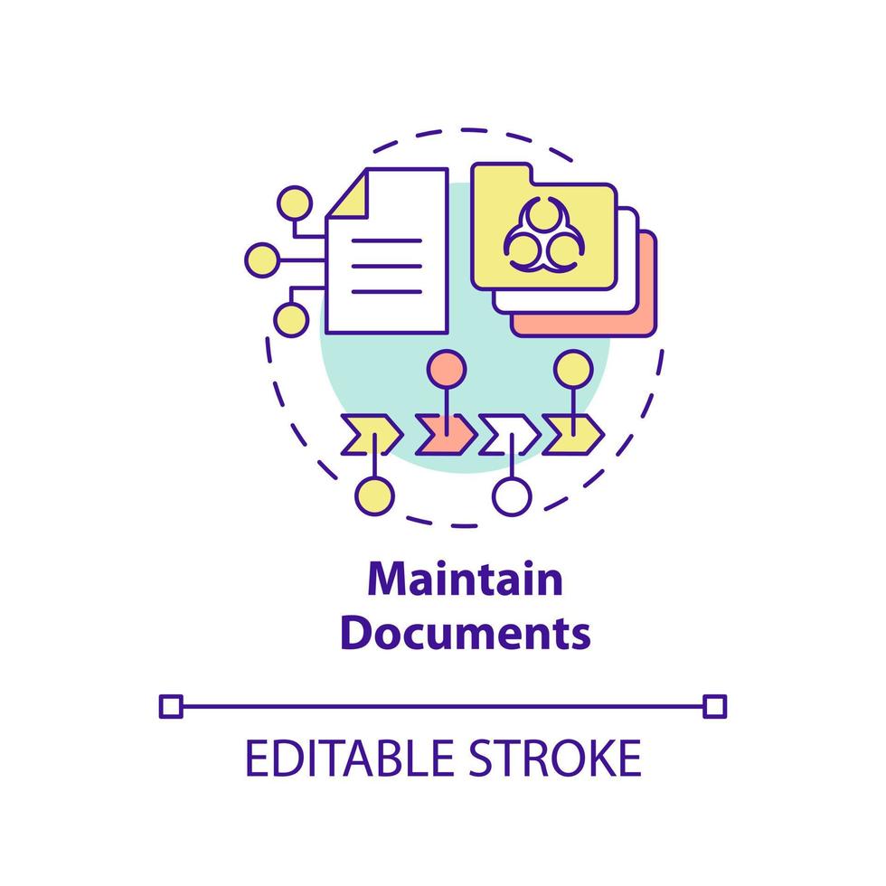 Maintain documents concept icon. Recording process. HACCP principle abstract idea thin line illustration. Isolated outline drawing. Editable stroke vector