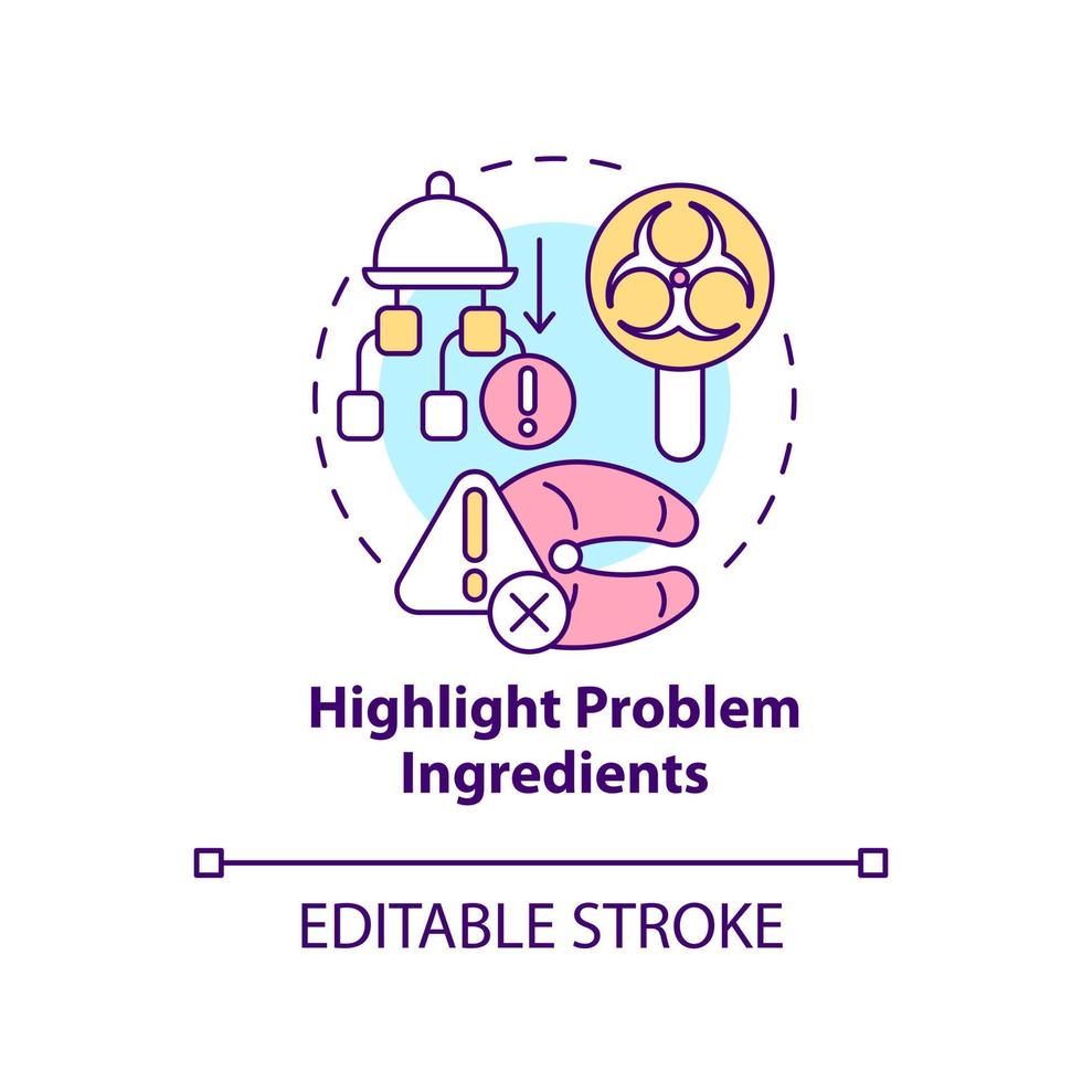 Highlight problem ingredients concept icon. Food safety. HACCP on practice abstract idea thin line illustration. Isolated outline drawing. Editable stroke vector