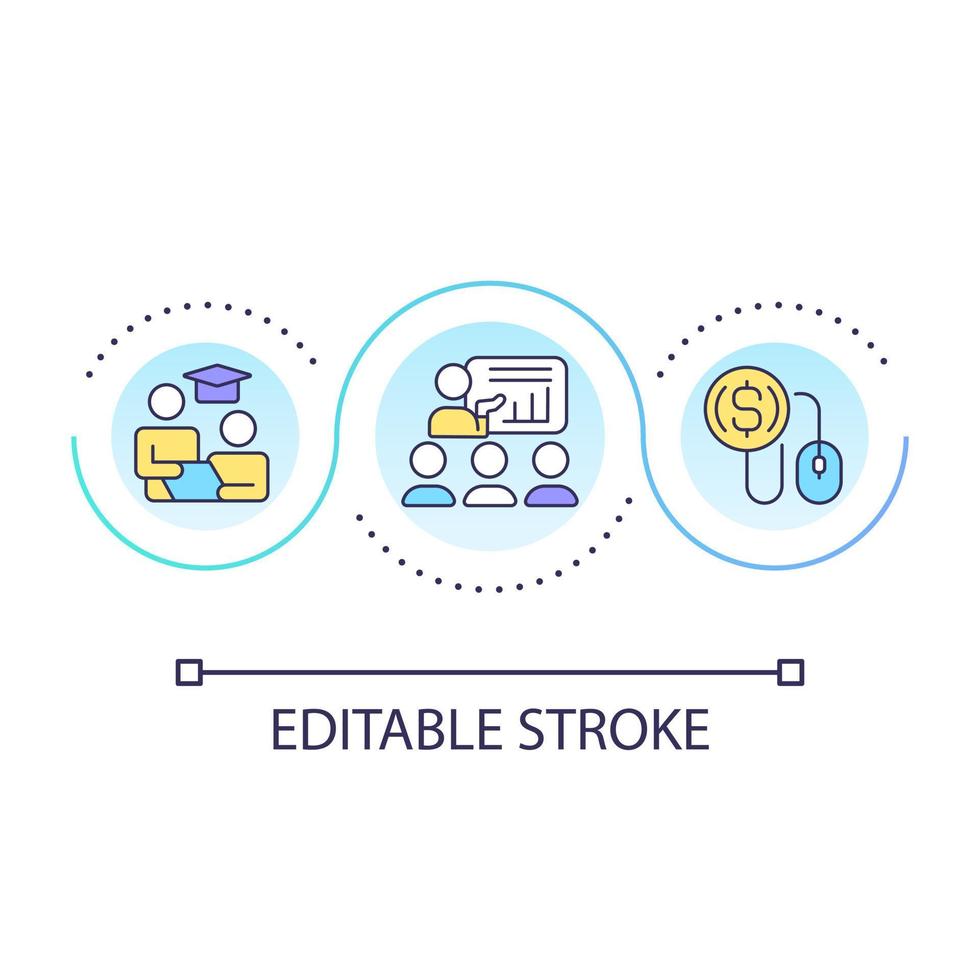 Training courses loop concept icon. Career development. Work presentation. Paid service abstract idea thin line illustration. Isolated outline drawing. Editable stroke vector