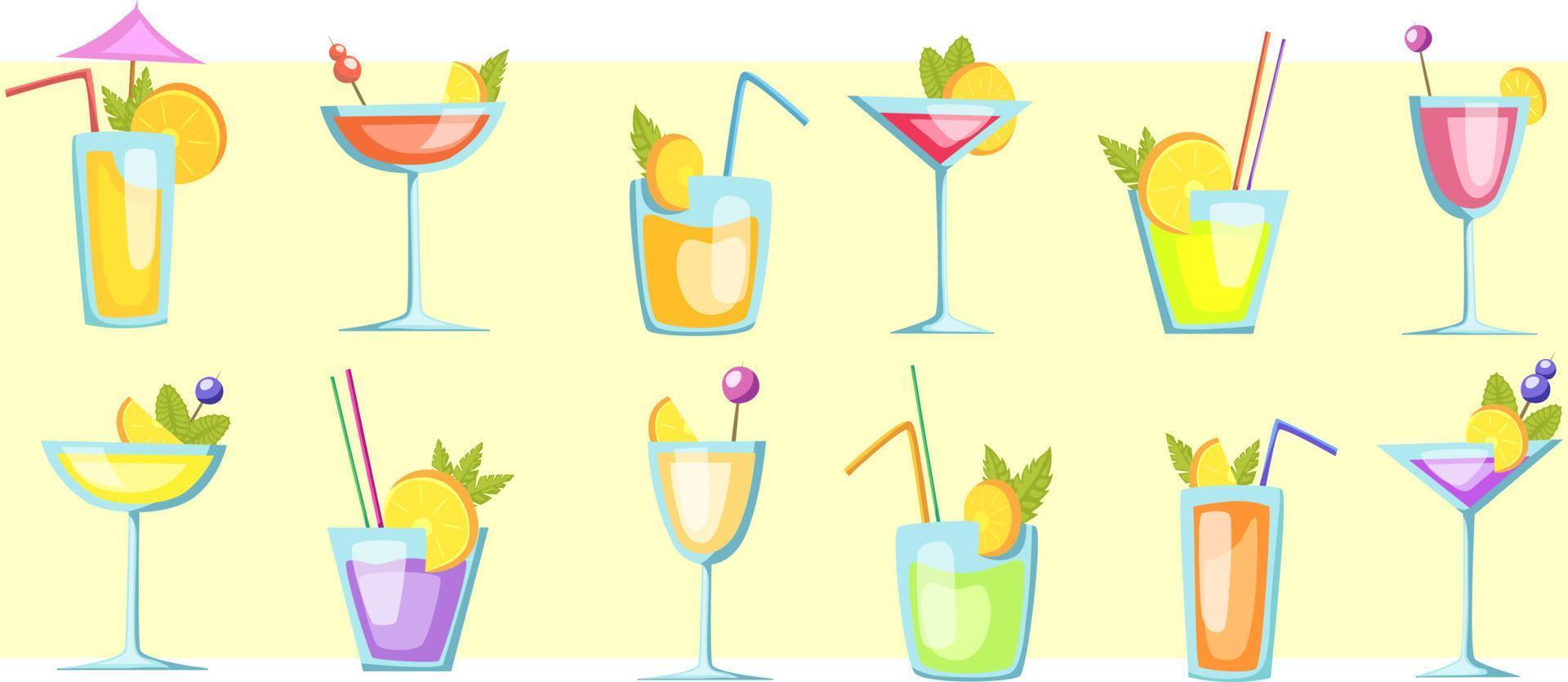 Set of vector coctails and drinks illustrations.