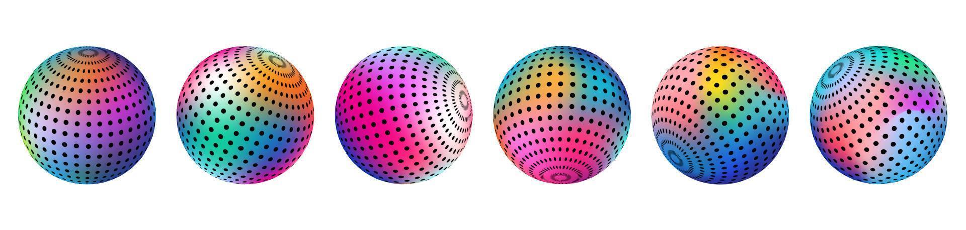 Gradient Spherical dot set, holographic vibrant round icon. Multicolor buttons can be used in banner, social media, web, as design element. vector