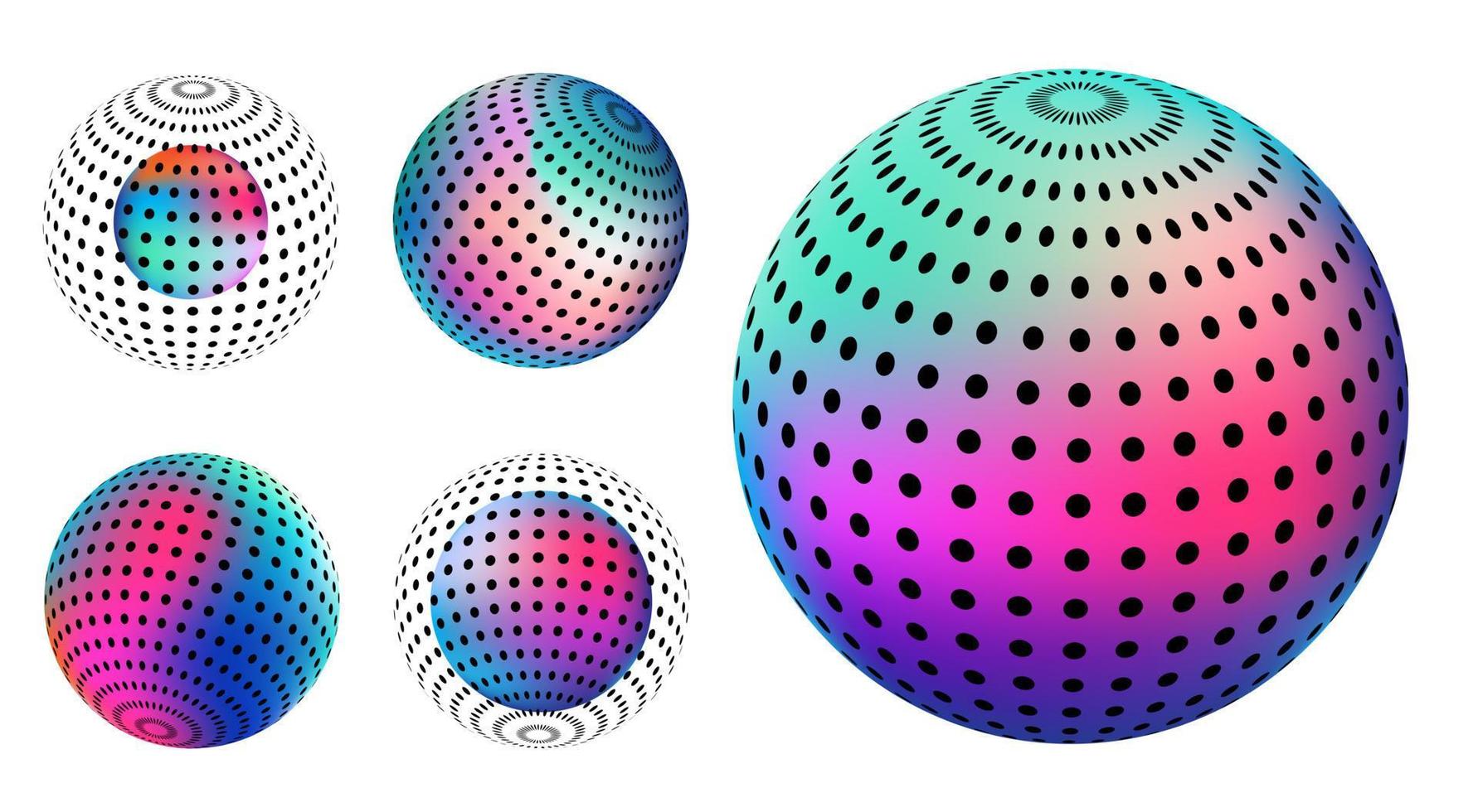 Gradient Spherical dot set, holographic vibrant round icon. Multicolor buttons can be used in banner, social media, web, as design element. vector