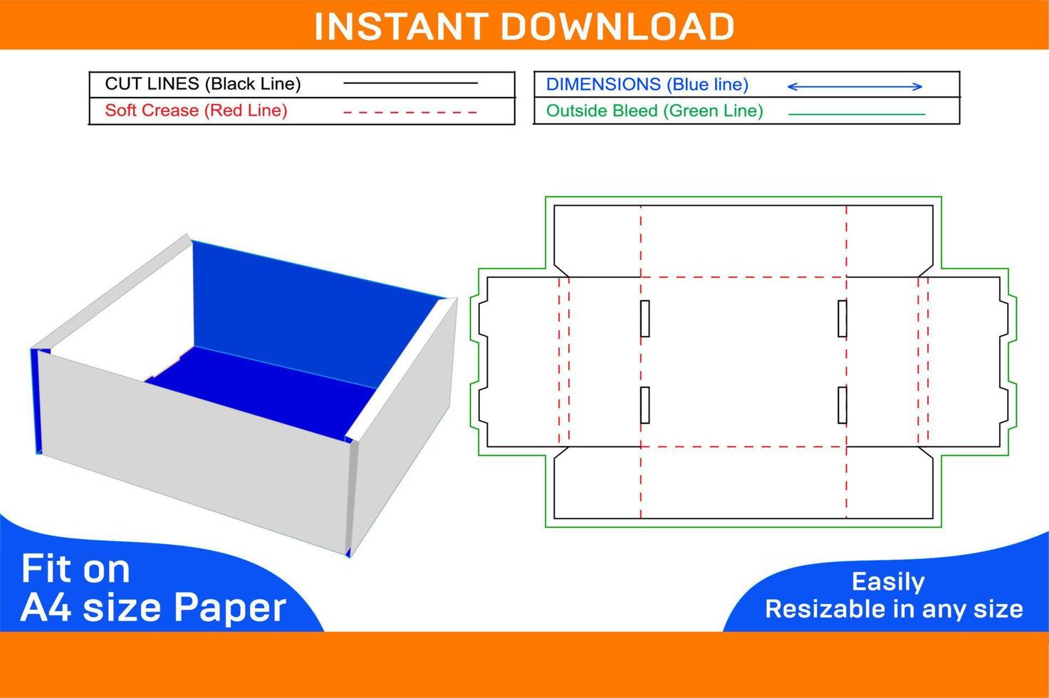 Corrugated carton tray box dieline template and 3D box design render file Box dieline vector