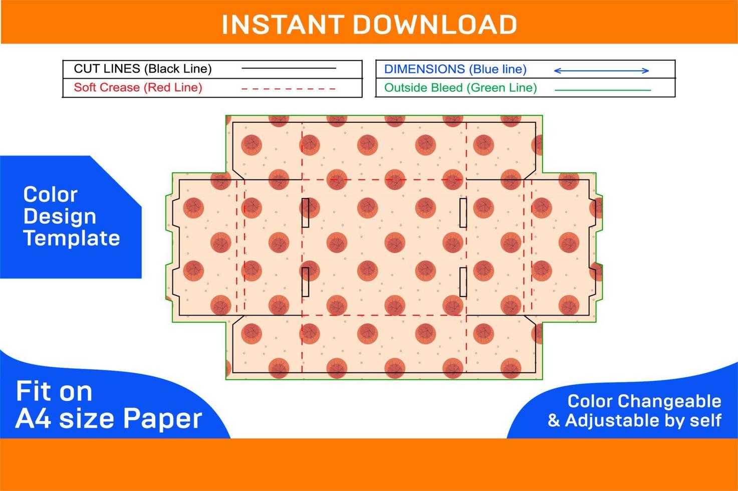 Corrugated carton tray box dieline template and 3D box design render file Color Design Template vector