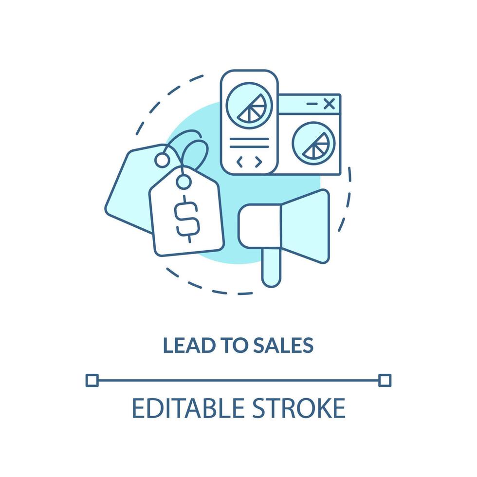 Lead to sales turquoise concept icon. Customer engagement. Website quality importance abstract idea thin line illustration. Isolated outline drawing. Editable stroke vector