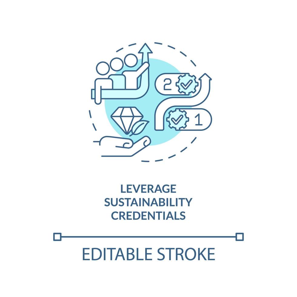 Leverage sustainability credentials turquoise concept icon. Way to improve your brand abstract idea thin line illustration. Isolated outline drawing. Editable stroke vector