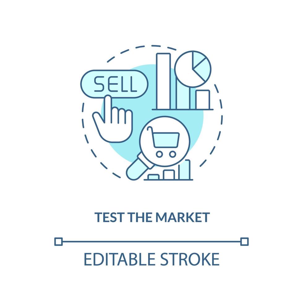 Test market turquoise concept icon. Business data analytics. Way to sustain brand abstract idea thin line illustration. Isolated outline drawing. Editable stroke vector