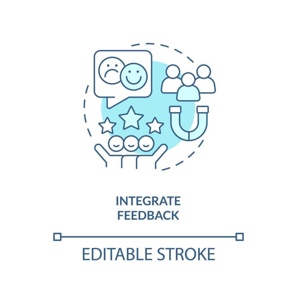 Integrate feedback turquoise concept icon. Customer experience. Way to sustain brand abstract idea thin line illustration. Isolated outline drawing. Editable stroke vector