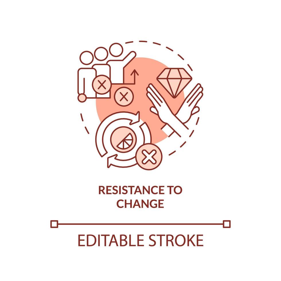Resistance to change orange concept icon. Low flexibility. Brand longevity challenge abstract idea thin line illustration. Isolated outline drawing. Editable stroke vector
