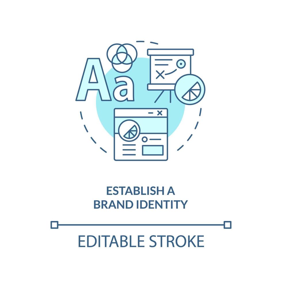Establish brand identity turquoise concept icon. Website quality importance abstract idea thin line illustration. Isolated outline drawing. Editable stroke vector