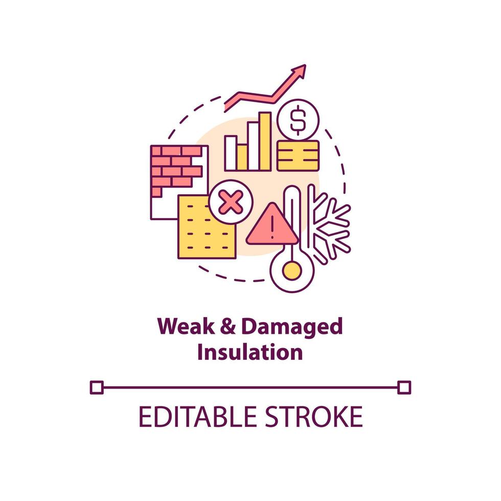 Weak and damaged insulation concept icon. Keep house warm. High heating bill reason abstract idea thin line illustration. Isolated outline drawing. Editable stroke vector