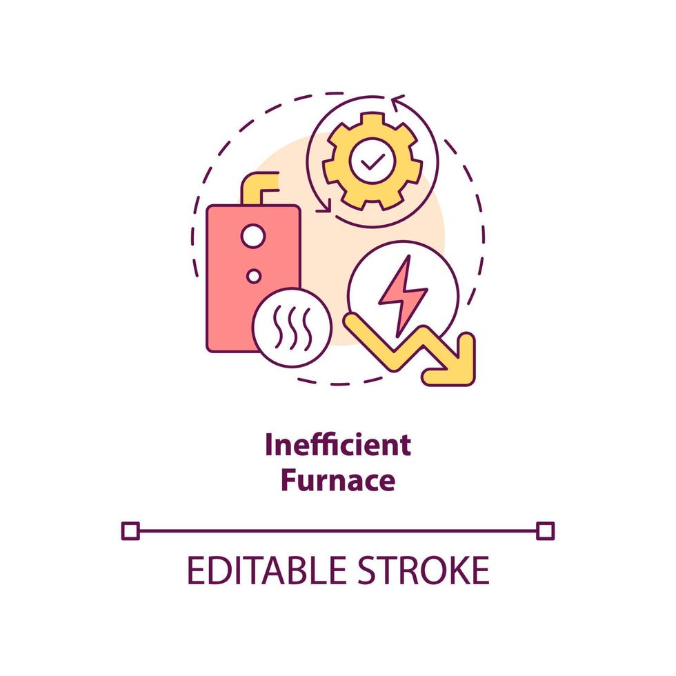 Inefficient furnace concept icon. High home-heating bills reason abstract idea thin line illustration. Isolated outline drawing. Editable stroke vector