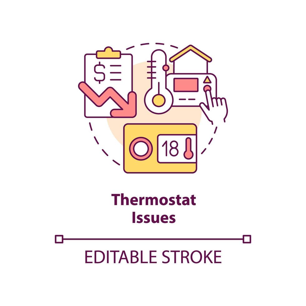 Thermostat issues concept icon. Heating system mistakes. Reduce fuel bill costs abstract idea thin line illustration. Isolated outline drawing. Editable stroke vector