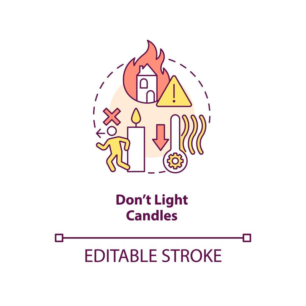 Dont light candles concept icon. Fire protection. Winter heating safety tip abstract idea thin line illustration. Isolated outline drawing. Editable stroke vector