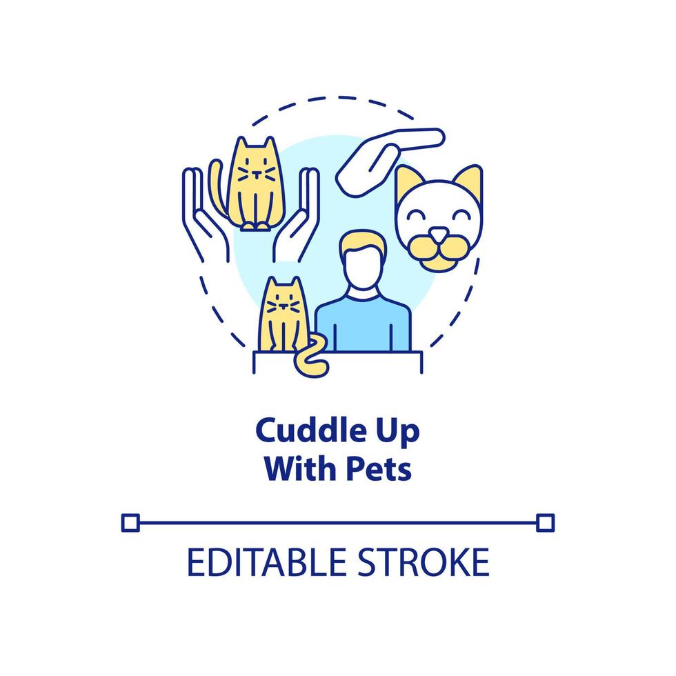 Cuddle up with pets concept icon. Warming at cold weather. Overcome power outage abstract idea thin line illustration. Isolated outline drawing. Editable stroke vector