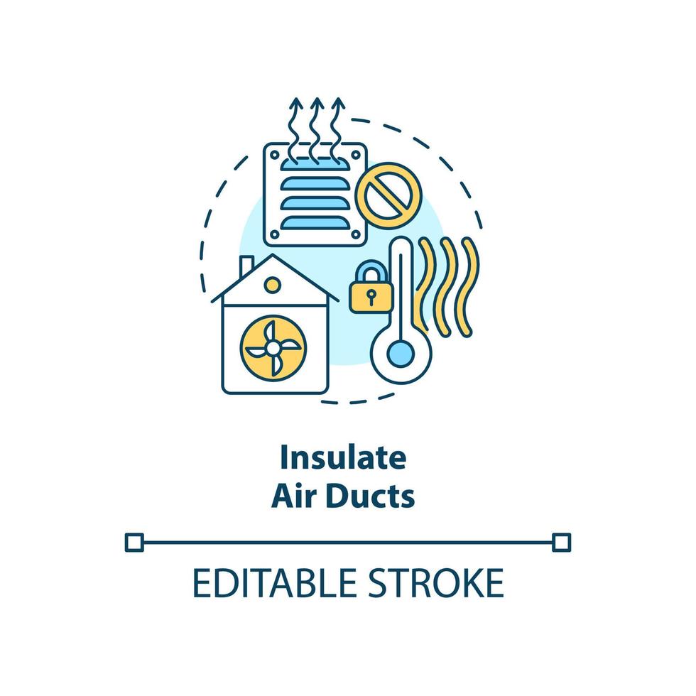 aislar aire conductos concepto icono. minimizando energía perdiendo. casa calentar aislamiento resumen idea Delgado línea ilustración. aislado contorno dibujo. editable carrera vector