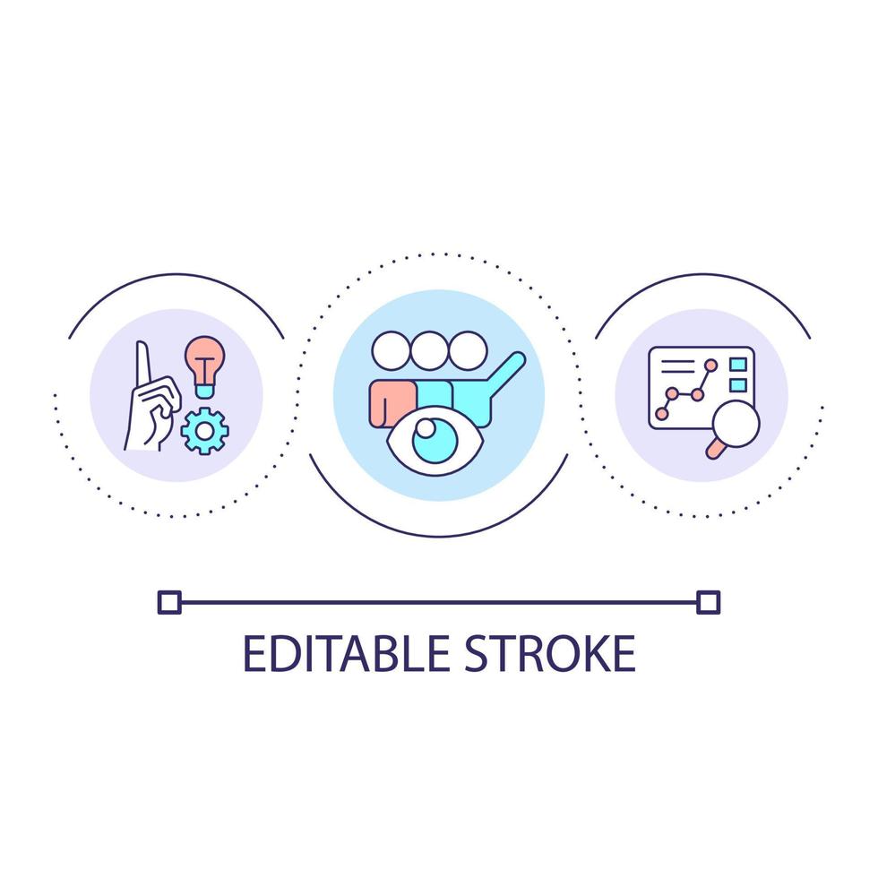 Research conclusion loop concept icon. Sum up result of usability testing. Summarize and analyze abstract idea thin line illustration. Isolated outline drawing. Editable stroke vector