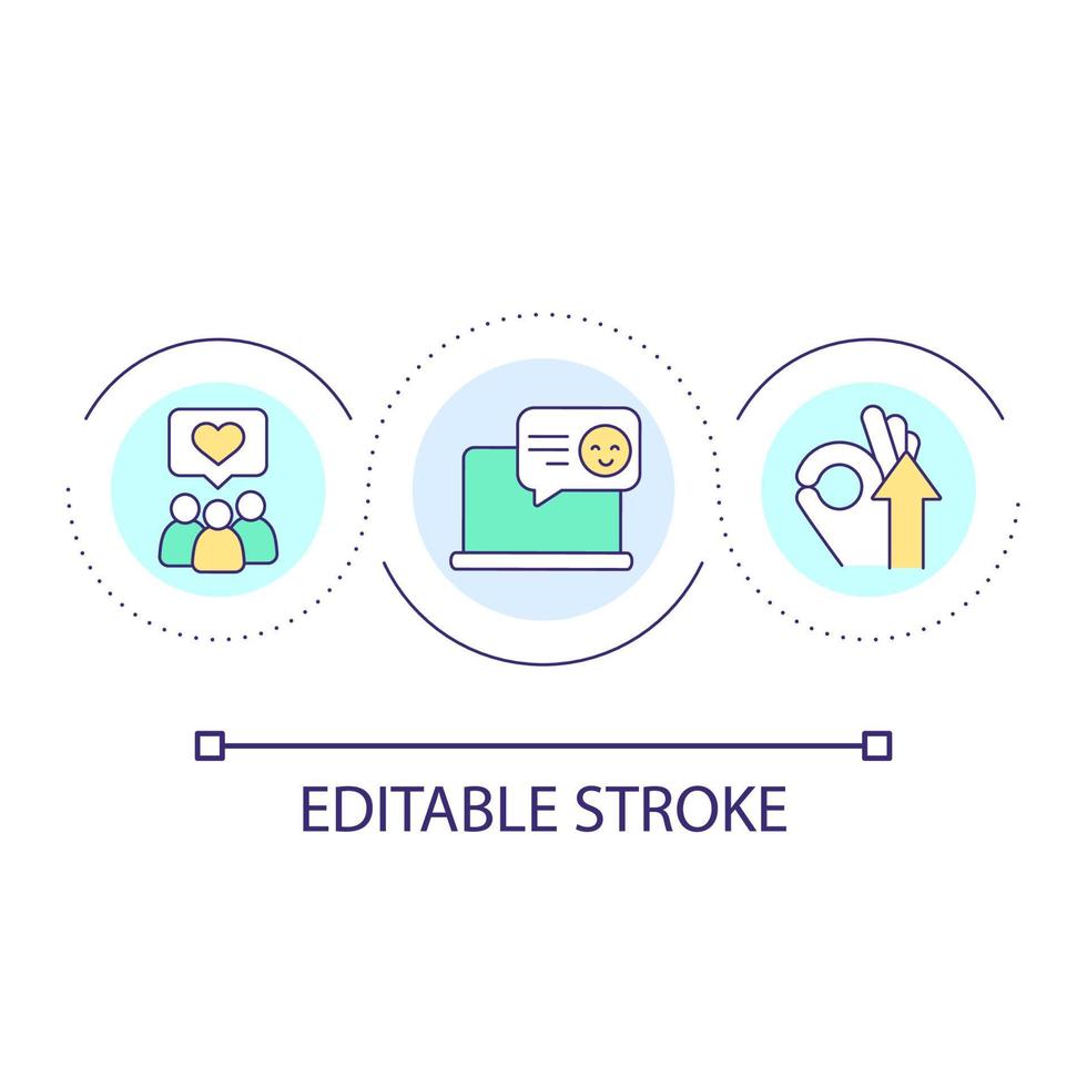 Positive customer feedback loop concept icon. Client satisfied review. Happy user experience abstract idea thin line illustration. Isolated outline drawing. Editable stroke vector