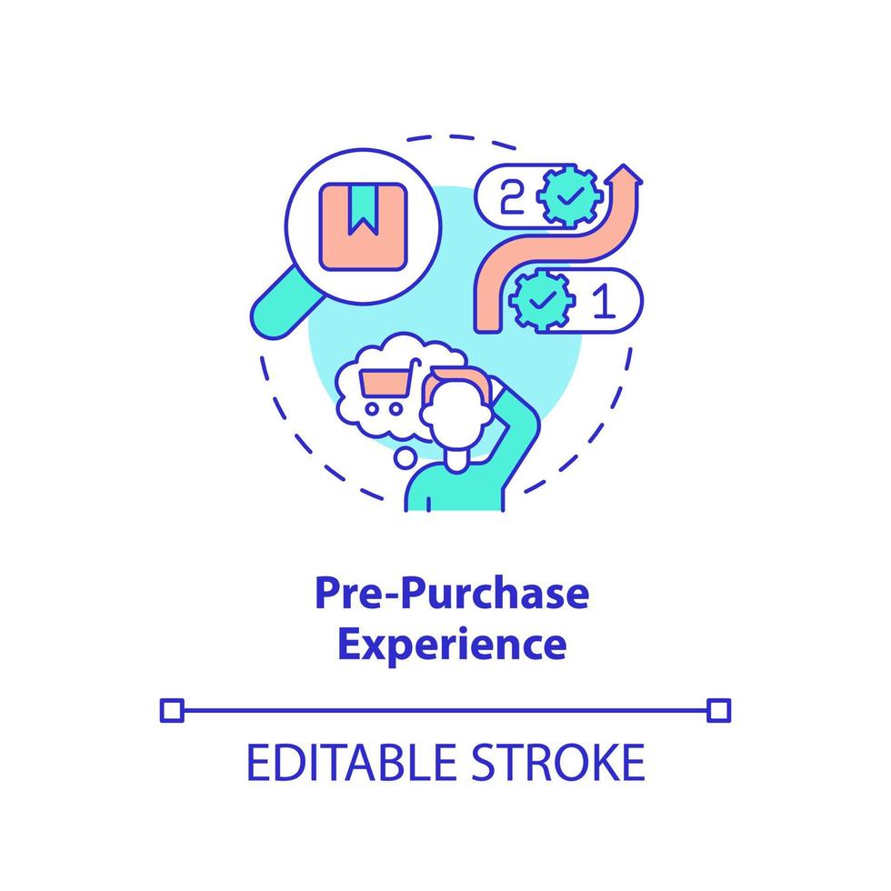 Pre-purchase experience concept icon. All-round sensory communication abstract idea thin line illustration. Make decisions. Isolated outline drawing. Editable stroke vector