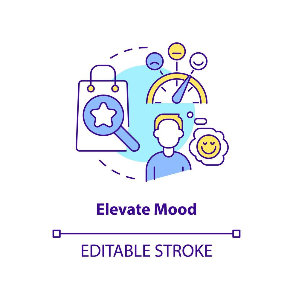 Elevate mood concept icon. Ambient scent branding benefit abstract idea thin line illustration. Feel happy and relaxed. Isolated outline drawing. Editable stroke vector