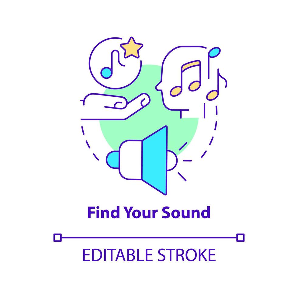 Find your sound concept icon. Sensory advertising strategy abstract idea thin line illustration. Catch customer attention. Isolated outline drawing. Editable stroke vector