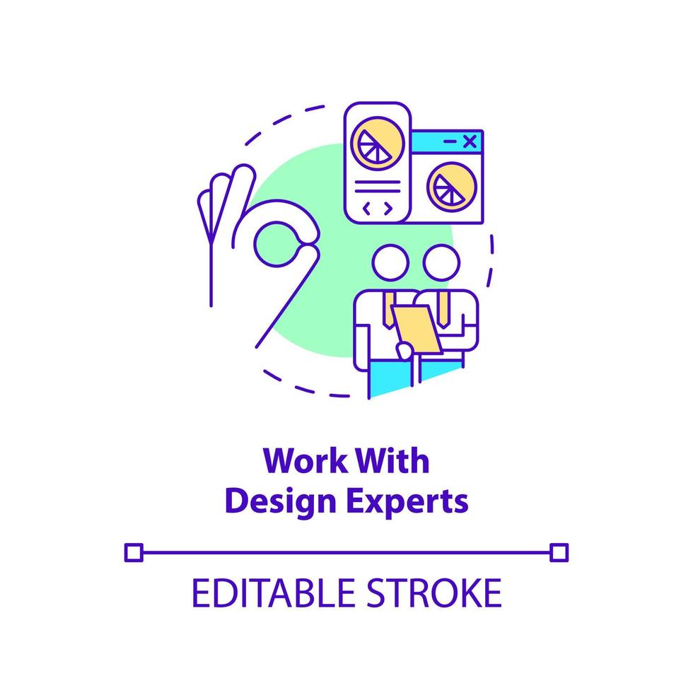 Work with design experts concept icon. Sensory branding strategy abstract idea thin line illustration. Consultation. Isolated outline drawing. Editable stroke vector