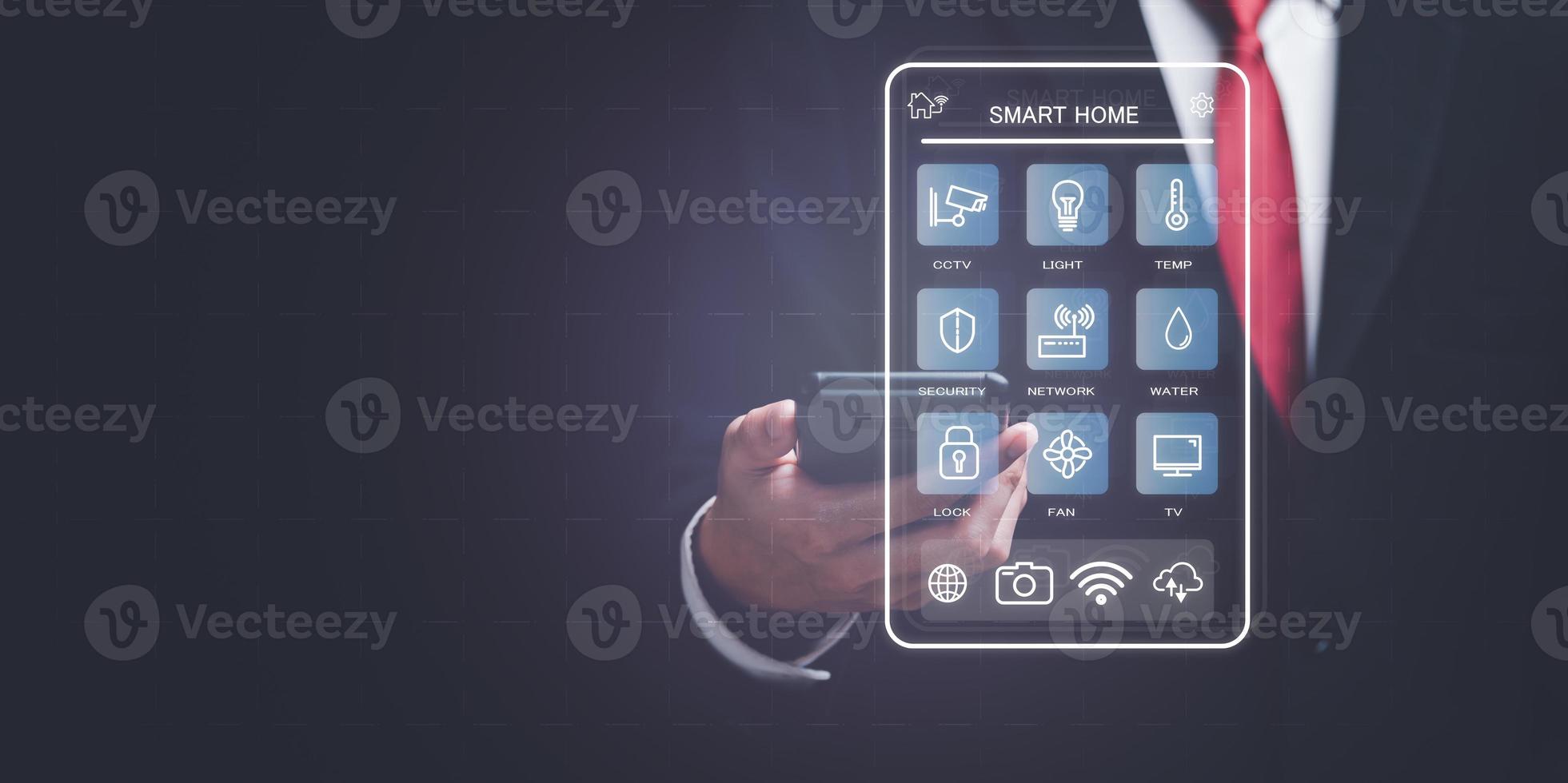 smart home technology concept ,Wireless automation control with applications ,Connecting and controlling a smart home with devices through Internet of Things network ,remote control of appliances photo