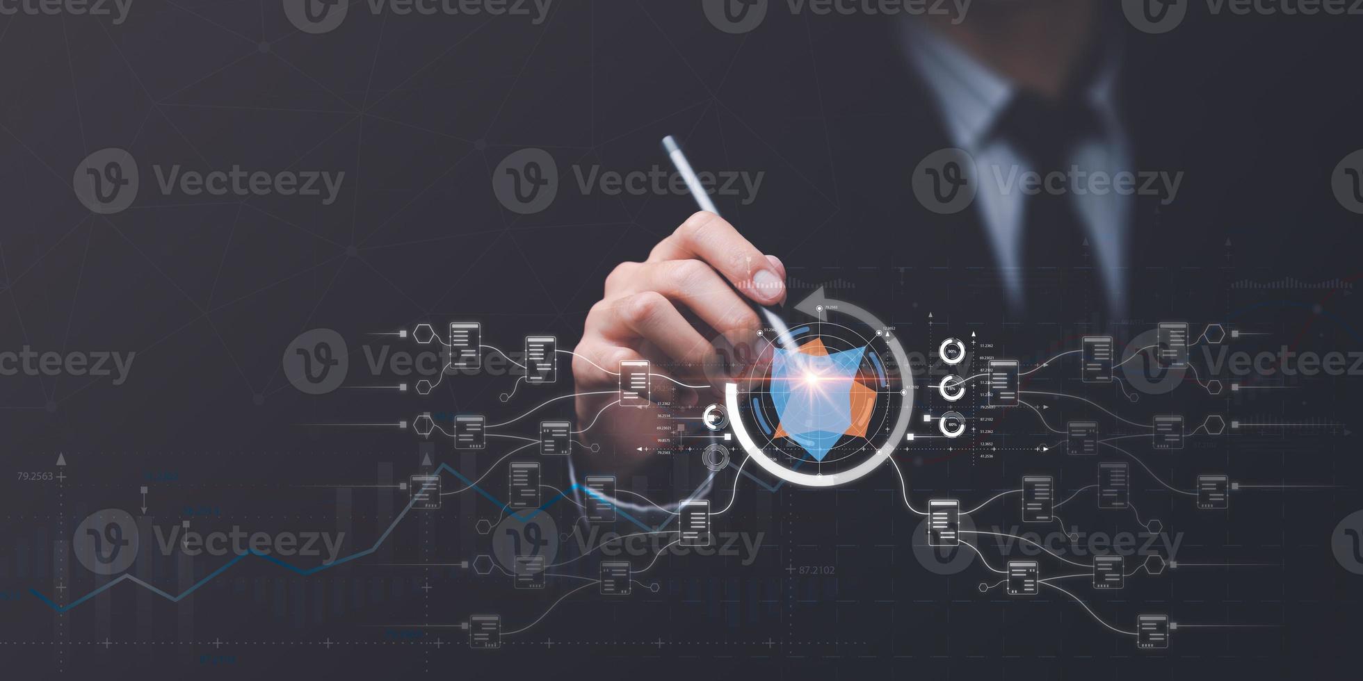 Businessman reading graph report and business statistics charts ,Analysis and improvement of corporate strategy ,Statistics and Data Concepts ,update annual budget accounts ,business growth graph photo