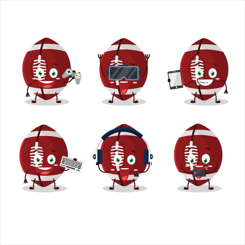 Rugby ball cartoon character are playing games with various cute emoticons vector