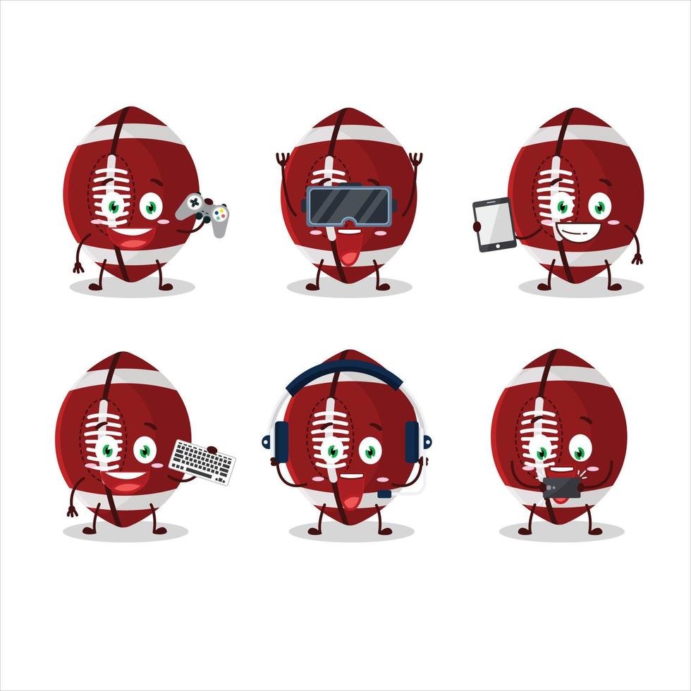 rugby pelota dibujos animados personaje son jugando juegos con varios linda emoticones vector