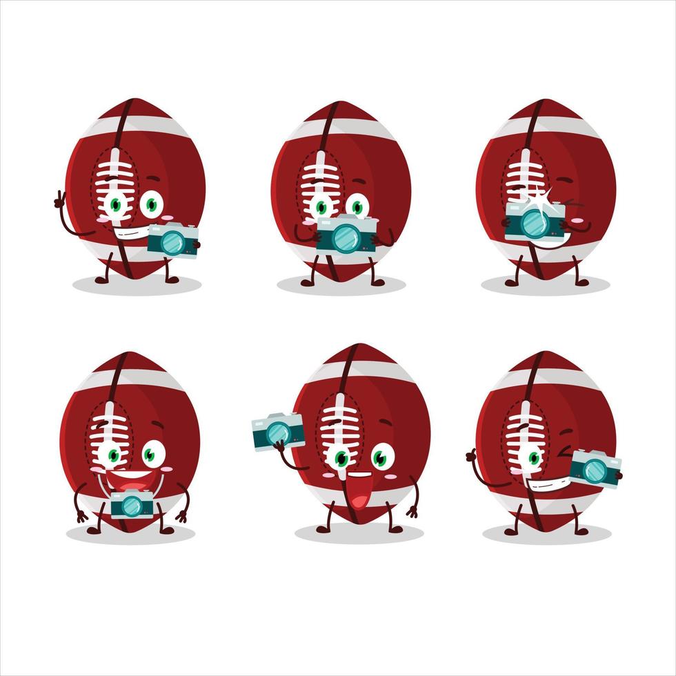 Photographer profession emoticon with rugby ball cartoon character vector