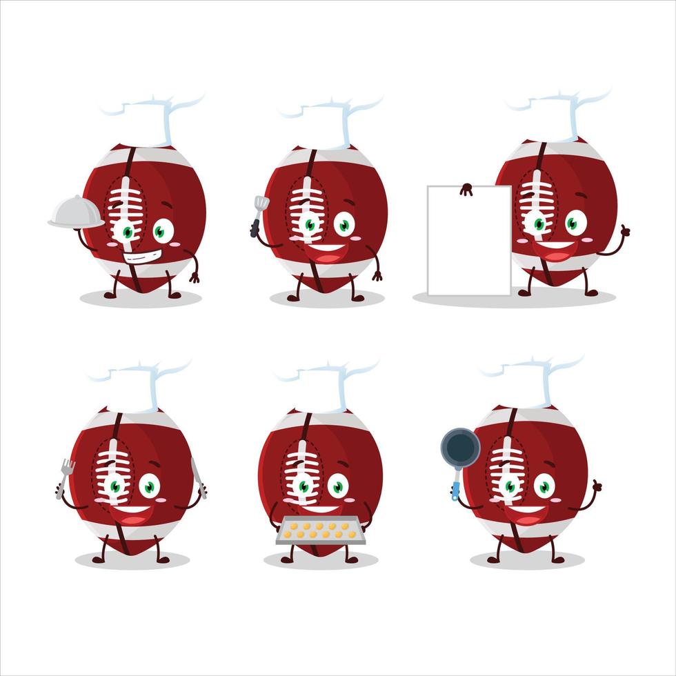 Cartoon character of rugby ball with various chef emoticons vector