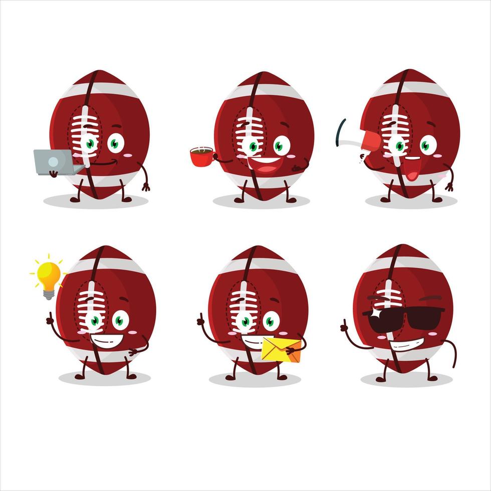 rugby pelota dibujos animados personaje con varios tipos de negocio emoticones vector