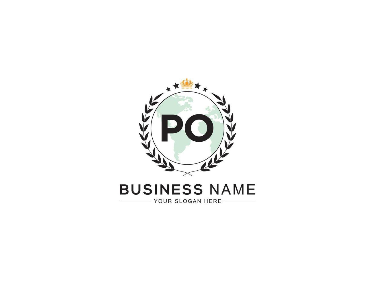 Minimalist Po Logo Icon, Creative PO Luxury Crown Letter Logo Design vector