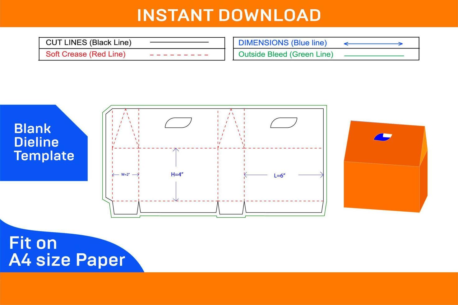 Carry bag or shopping bag die cut template and 3d render file Blank dieline template vector