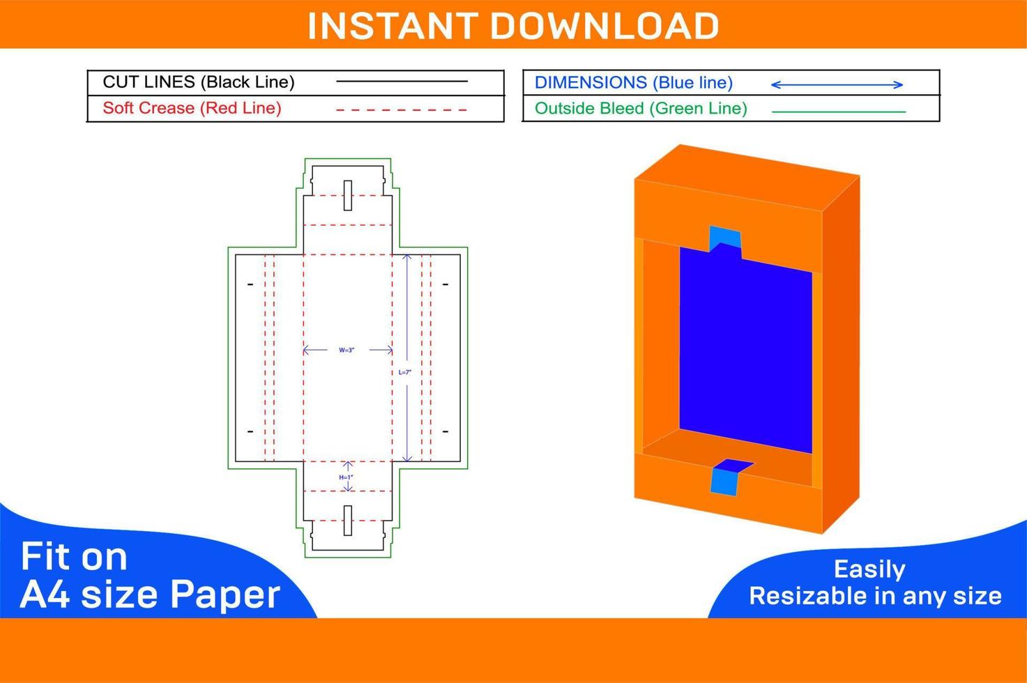 Vape pen box dieline template and 3D box design Box dieline and 3D box vector