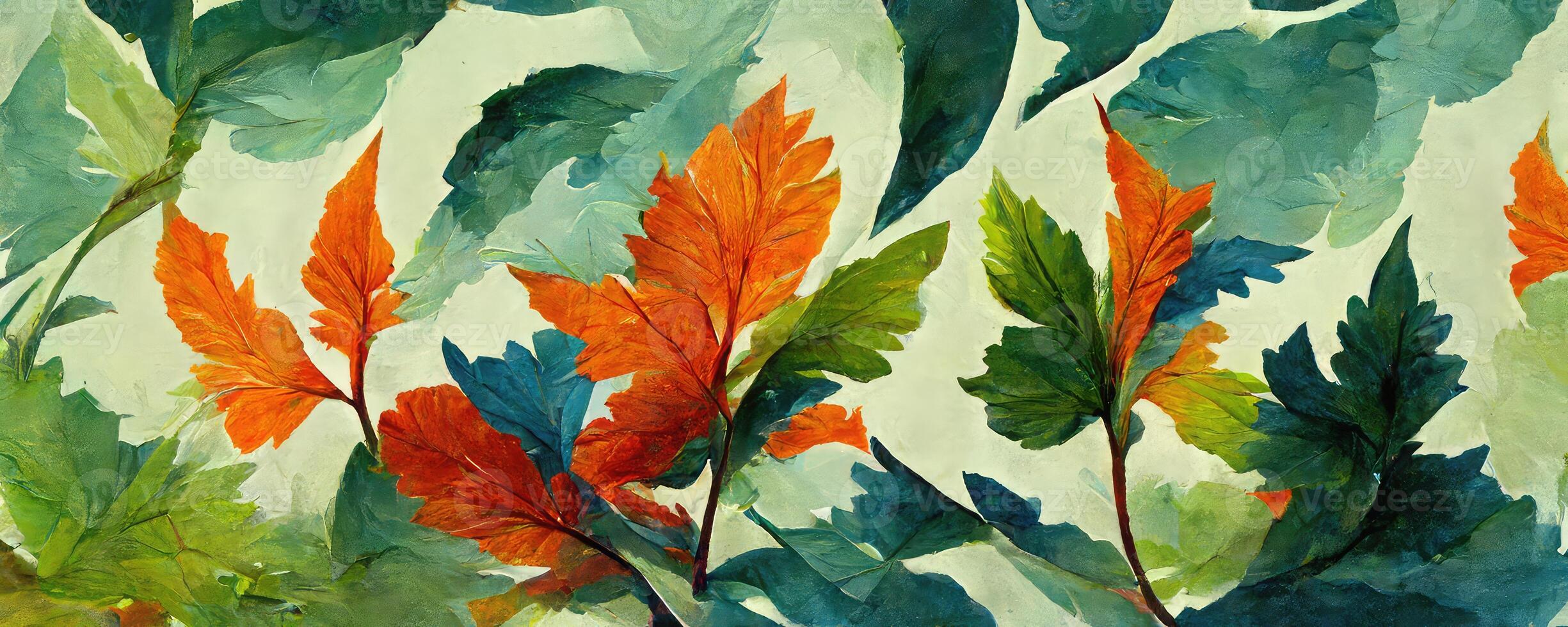 Leaves drawn in watercolor style. photo