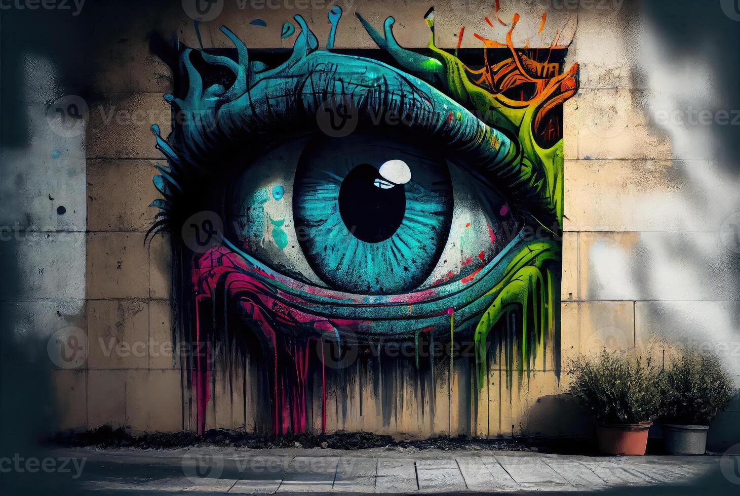 Colorful eye grunge graffiti abstract mural background. photo